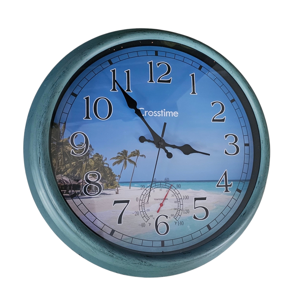 Outdoors Beach Theme Clock With Thermometer.
